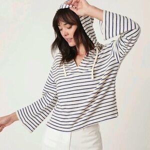 NWT Marine Layer Women's Small Playa Hoodie Navy/Cream Stripe nautical beach